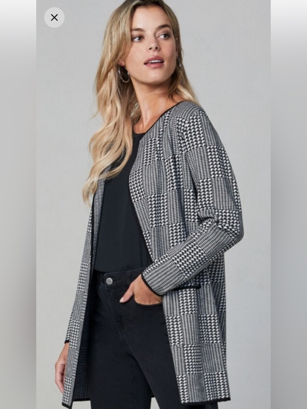 NWOT Black and White Checked Open-Front Knit Jacket